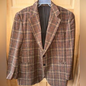 Vintage Brown Tan Rust Plaid Tweed Wool Worsted Two Button Blazer Jacket Mens 48